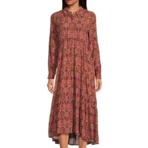 a loves a Long Sleeve Tiered Maxi Shirt Dress Size XL Pink Tan Paisley Boho